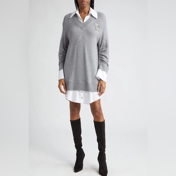 New Cinq a Sept Embroidered Collar Santina Long Sleeve Sweater Shirt Dress XS - Picture 1 of 16